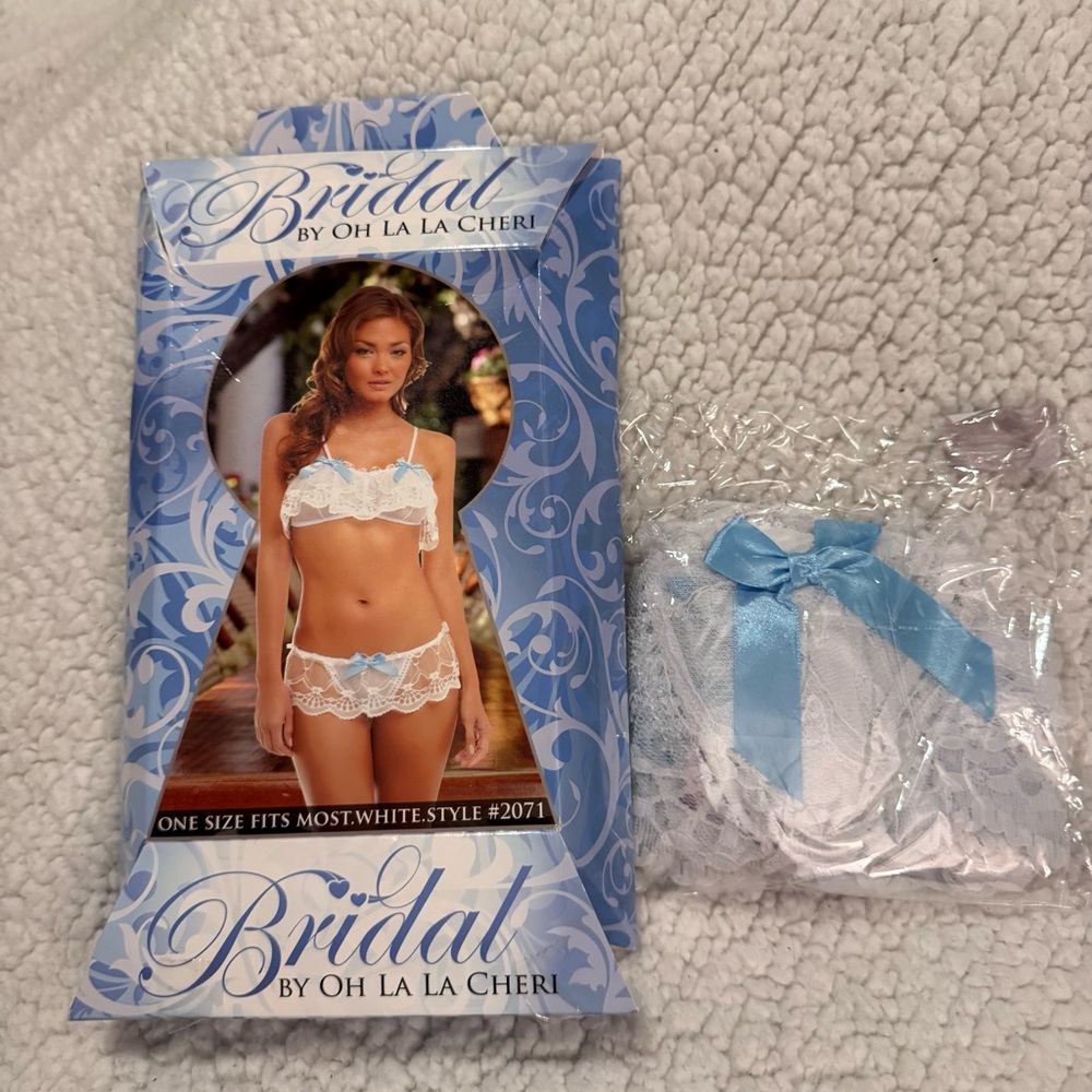 2 Pc Set Lacy Bra & Thong Bridal By OH LA LA CHERI #2071  Fits Size 95#-160#